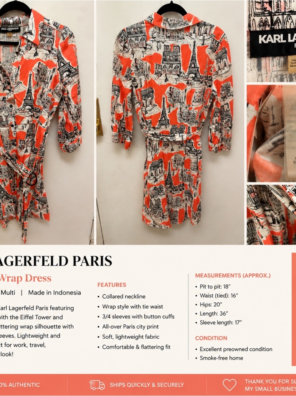 Karl Lagerfeld Coral & Black Paris Skyline Shirt Dress